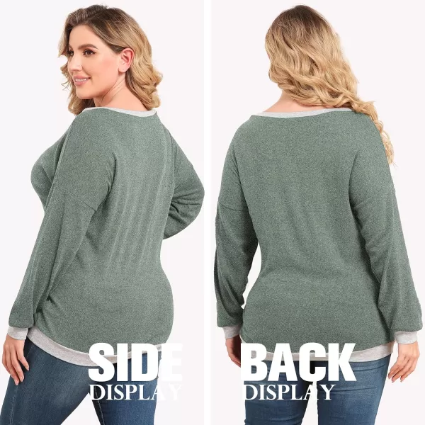 POSESHE Women's Plus Size Tunic Tops Long Sleeves Sweatshirts Color Block Blouses Loose Fit T Shirts