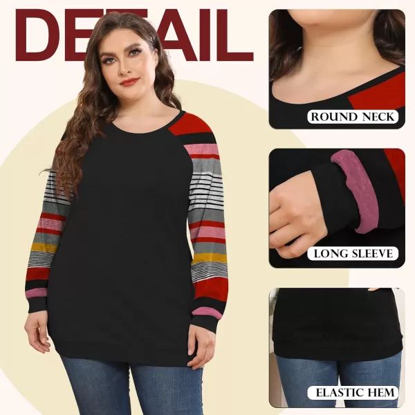 POSESHE Women's Plus Size Tunic Tops Long Sleeves Sweatshirts Color Block Blouses Loose Fit T Shirts