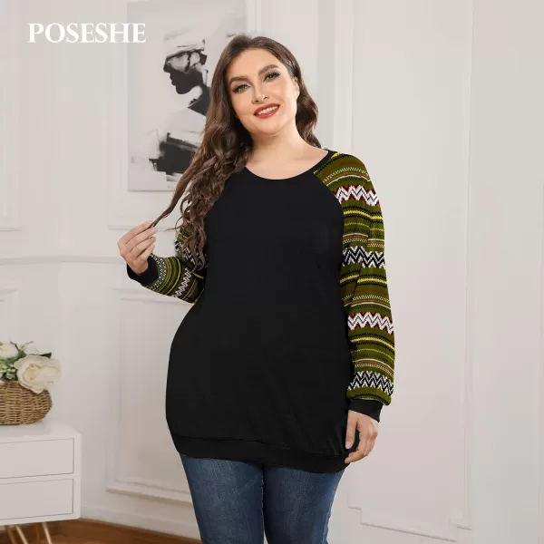 POSESHE Women's Plus Size Tunic Tops Long Sleeves Sweatshirts Color Block Blouses Loose Fit T Shirts