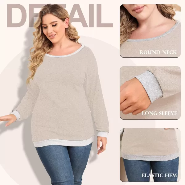 POSESHE Women's Plus Size Tunic Tops Long Sleeves Sweatshirts Color Block Blouses Loose Fit T Shirts