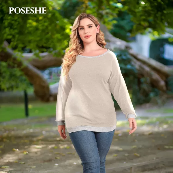 POSESHE Women's Plus Size Tunic Tops Long Sleeves Sweatshirts Color Block Blouses Loose Fit T Shirts