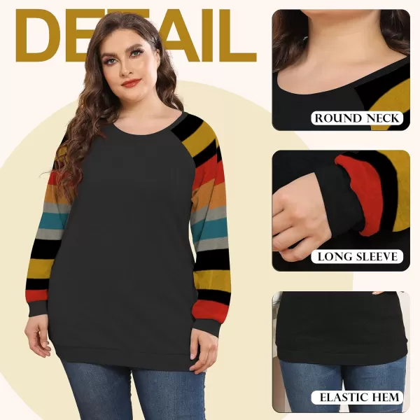 POSESHE Women's Plus Size Tunic Tops Long Sleeves Sweatshirts Color Block Blouses Loose Fit T Shirts