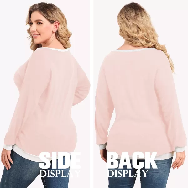 POSESHE Women's Plus Size Tunic Tops Long Sleeves Sweatshirts Color Block Blouses Loose Fit T Shirts