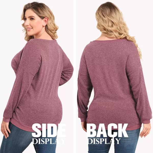 POSESHE Women's Plus Size Tunic Tops Long Sleeves Sweatshirts Color Block Blouses Loose Fit T Shirts