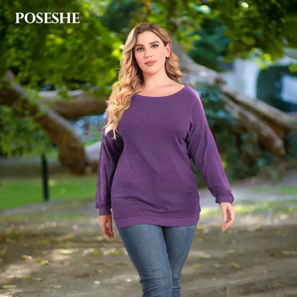 POSESHE Women's Plus Size Tunic Tops Long Sleeves Sweatshirts Color Block Blouses Loose Fit T Shirts