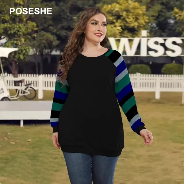 POSESHE Women's Plus Size Tunic Tops Long Sleeves Sweatshirts Color Block Blouses Loose Fit T Shirts