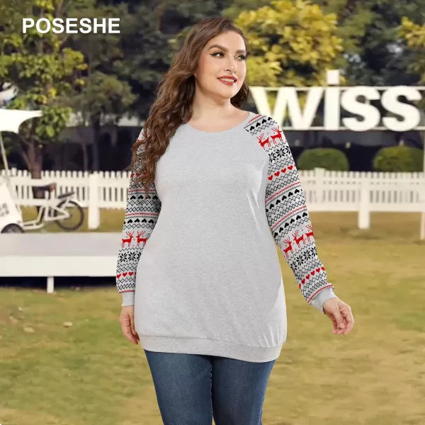 POSESHE Women's Plus Size Tunic Tops Long Sleeves Sweatshirts Color Block Blouses Loose Fit T Shirts