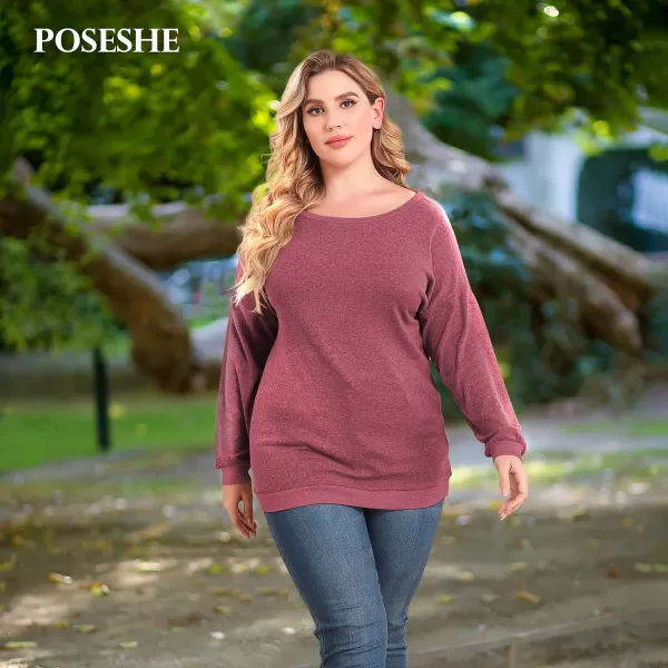 POSESHE Women's Plus Size Tunic Tops Long Sleeves Sweatshirts Color Block Blouses Loose Fit T Shirts
