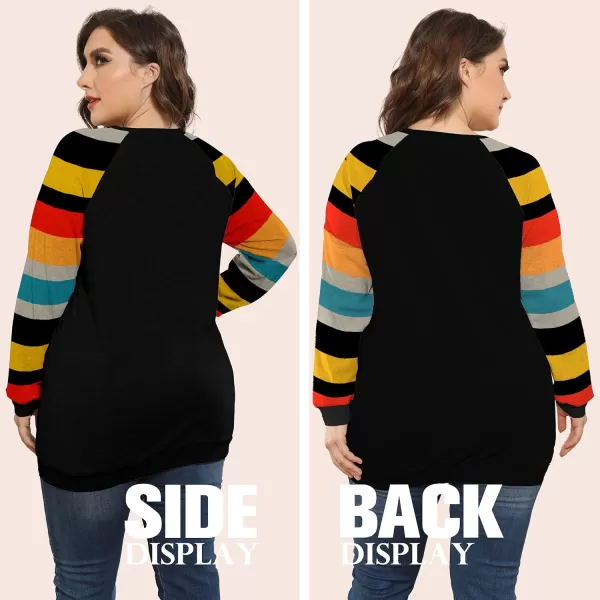 POSESHE Women's Plus Size Tunic Tops Long Sleeves Sweatshirts Color Block Blouses Loose Fit T Shirts