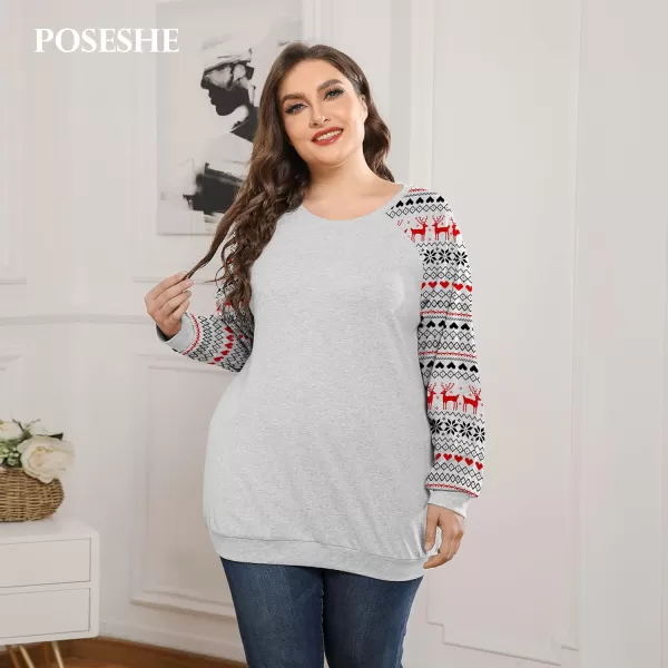 POSESHE Women's Plus Size Tunic Tops Long Sleeves Sweatshirts Color Block Blouses Loose Fit T Shirts