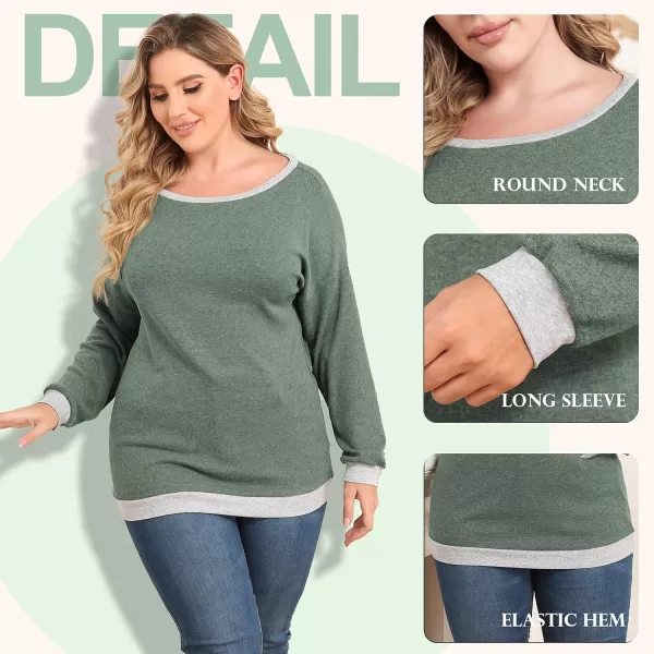 POSESHE Women's Plus Size Tunic Tops Long Sleeves Sweatshirts Color Block Blouses Loose Fit T Shirts