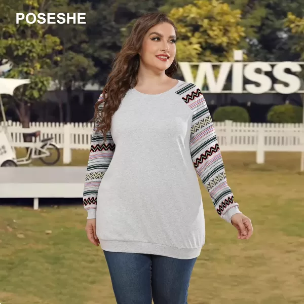 POSESHE Women's Plus Size Tunic Tops Long Sleeves Sweatshirts Color Block Blouses Loose Fit T Shirts