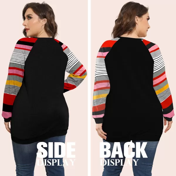 POSESHE Women's Plus Size Tunic Tops Long Sleeves Sweatshirts Color Block Blouses Loose Fit T Shirts