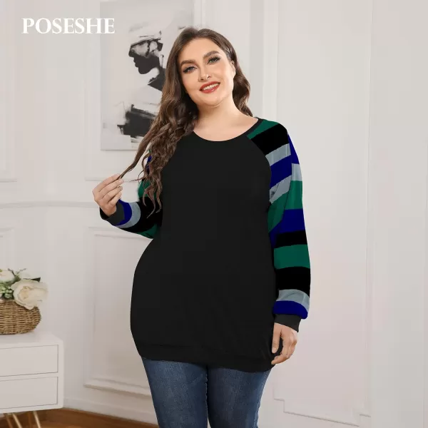 POSESHE Women's Plus Size Tunic Tops Long Sleeves Sweatshirts Color Block Blouses Loose Fit T Shirts