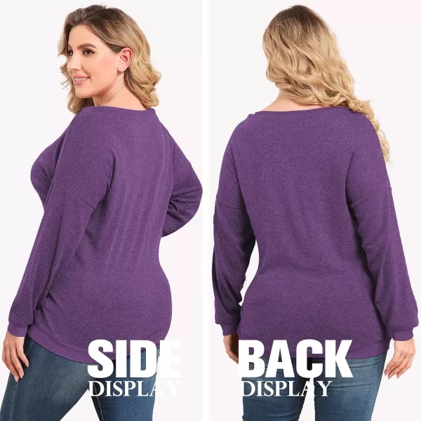POSESHE Women's Plus Size Tunic Tops Long Sleeves Sweatshirts Color Block Blouses Loose Fit T Shirts