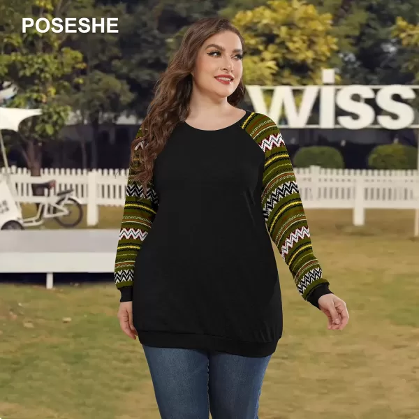 POSESHE Women's Plus Size Tunic Tops Long Sleeves Sweatshirts Color Block Blouses Loose Fit T Shirts