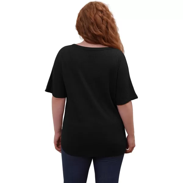 POSESHE Womens Plus Size Waffle Knit Tunic Blouse Tie Knot Henley Tops Loose Fitting Bat Wing Plain Shirts