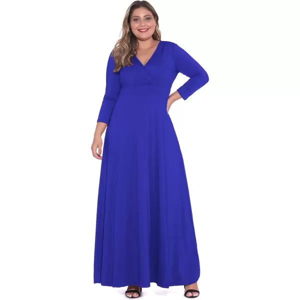 POSESHE Women's Solid V-Neck 3/4 Sleeve Plus Size Evening Party Maxi Dress