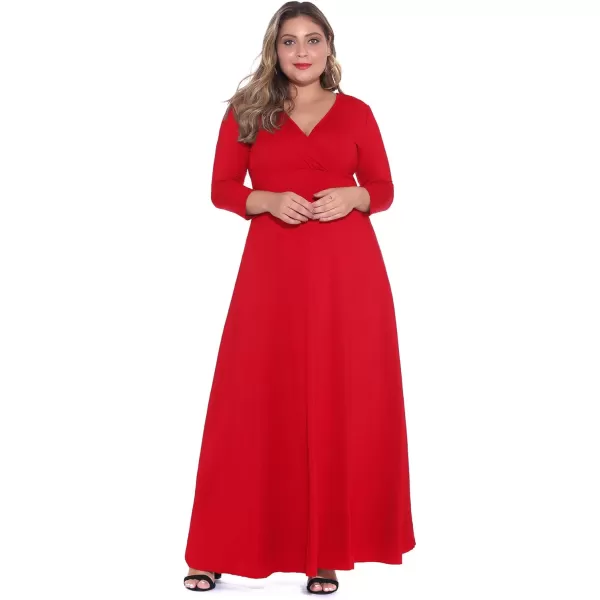 POSESHE Women's Solid V-Neck 3/4 Sleeve Plus Size Evening Party Maxi Dress