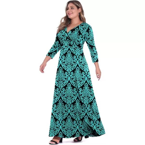 POSESHE Women's Solid V-Neck 3/4 Sleeve Plus Size Evening Party Maxi Dress