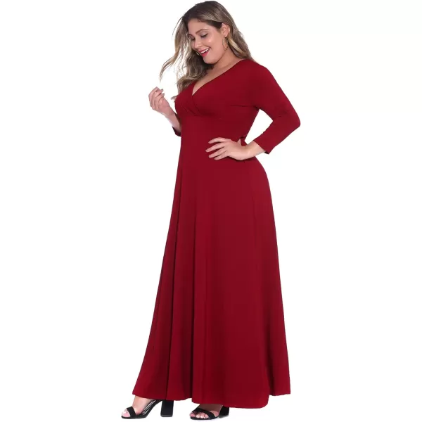 POSESHE Women's Solid V-Neck 3/4 Sleeve Plus Size Evening Party Maxi Dress