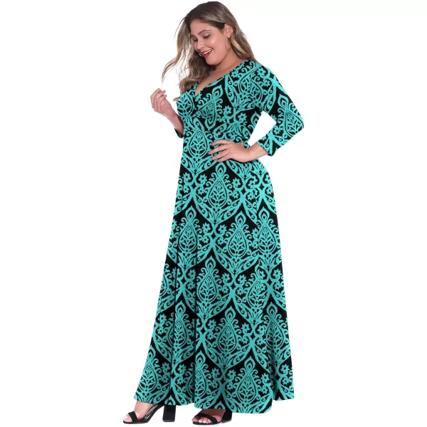 POSESHE Women's Solid V-Neck 3/4 Sleeve Plus Size Evening Party Maxi Dress