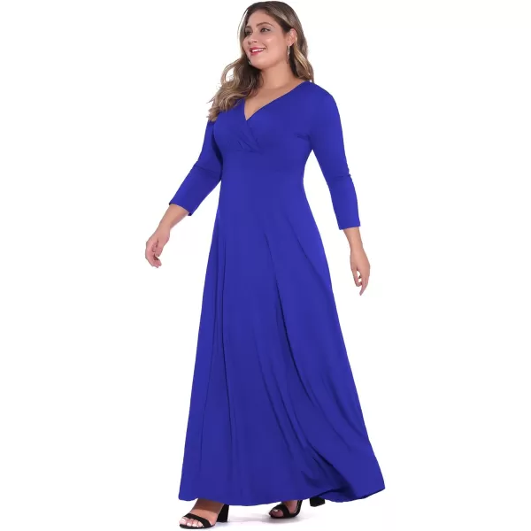 POSESHE Women's Solid V-Neck 3/4 Sleeve Plus Size Evening Party Maxi Dress