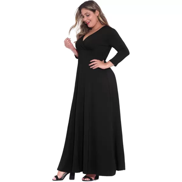POSESHE Women's Solid V-Neck 3/4 Sleeve Plus Size Evening Party Maxi Dress