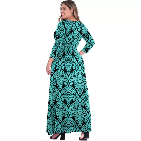 POSESHE Women's Solid V-Neck 3/4 Sleeve Plus Size Evening Party Maxi Dress
