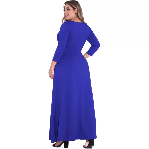 POSESHE Women's Solid V-Neck 3/4 Sleeve Plus Size Evening Party Maxi Dress
