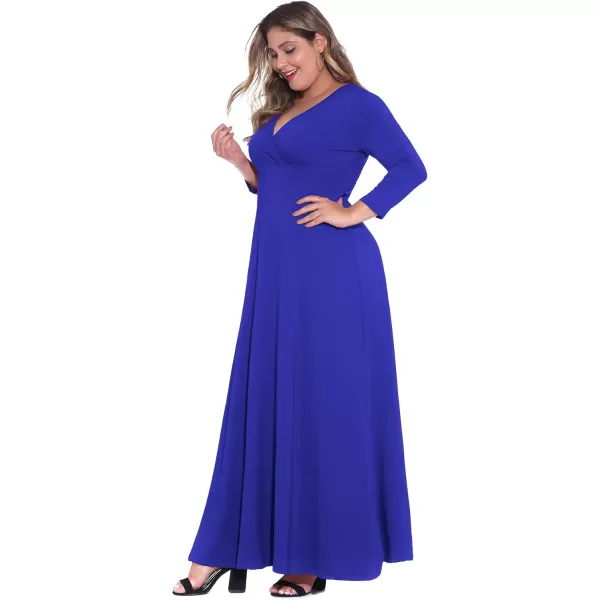 POSESHE Women's Solid V-Neck 3/4 Sleeve Plus Size Evening Party Maxi Dress