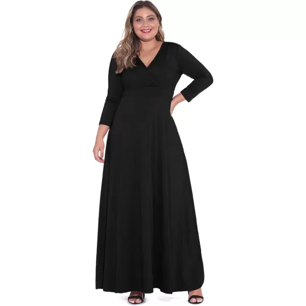 POSESHE Women's Solid V-Neck 3/4 Sleeve Plus Size Evening Party Maxi Dress