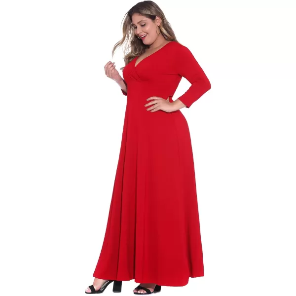 POSESHE Women's Solid V-Neck 3/4 Sleeve Plus Size Evening Party Maxi Dress