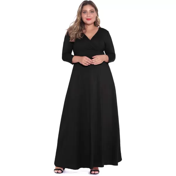 POSESHE Women's Solid V-Neck 3/4 Sleeve Plus Size Evening Party Maxi Dress