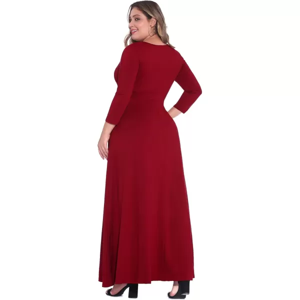 POSESHE Women's Solid V-Neck 3/4 Sleeve Plus Size Evening Party Maxi Dress