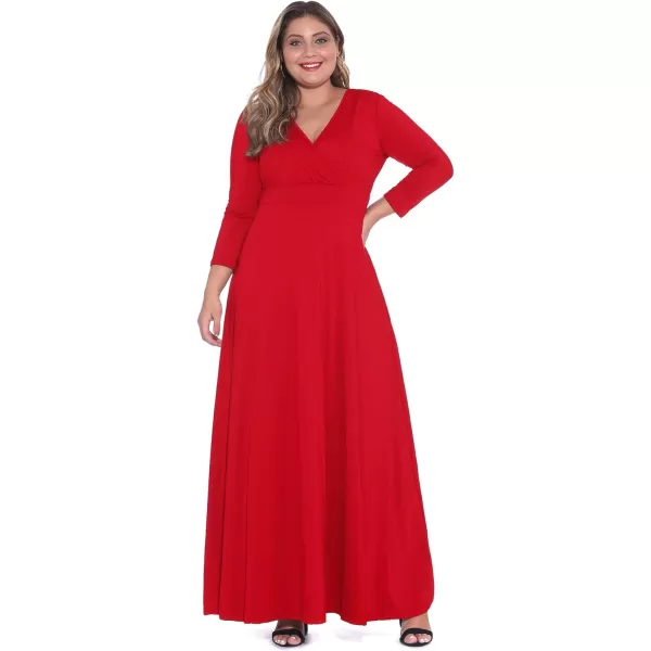 POSESHE Women's Solid V-Neck 3/4 Sleeve Plus Size Evening Party Maxi Dress