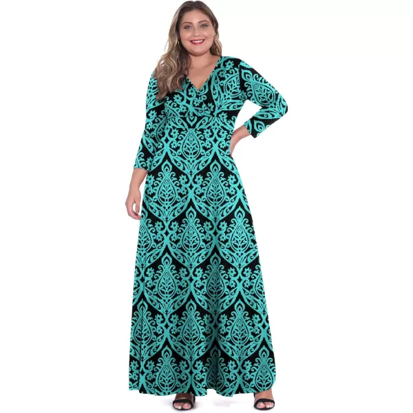 POSESHE Women's Solid V-Neck 3/4 Sleeve Plus Size Evening Party Maxi Dress
