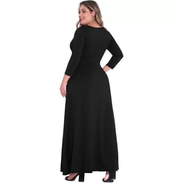 POSESHE Women's Solid V-Neck 3/4 Sleeve Plus Size Evening Party Maxi Dress