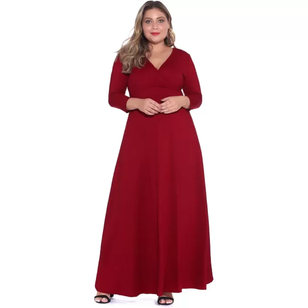 POSESHE Women's Solid V-Neck 3/4 Sleeve Plus Size Evening Party Maxi Dress