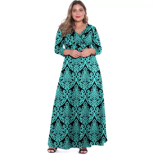POSESHE Women's Solid V-Neck 3/4 Sleeve Plus Size Evening Party Maxi Dress