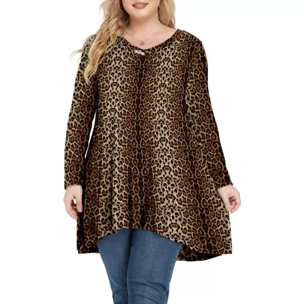 POSESHE Plus Size Tunic Tops Women L-5X Long Sleeve Button Basic Loose Tee Shirts Casual Flowy Swing V Neck Blouse T-Shirt