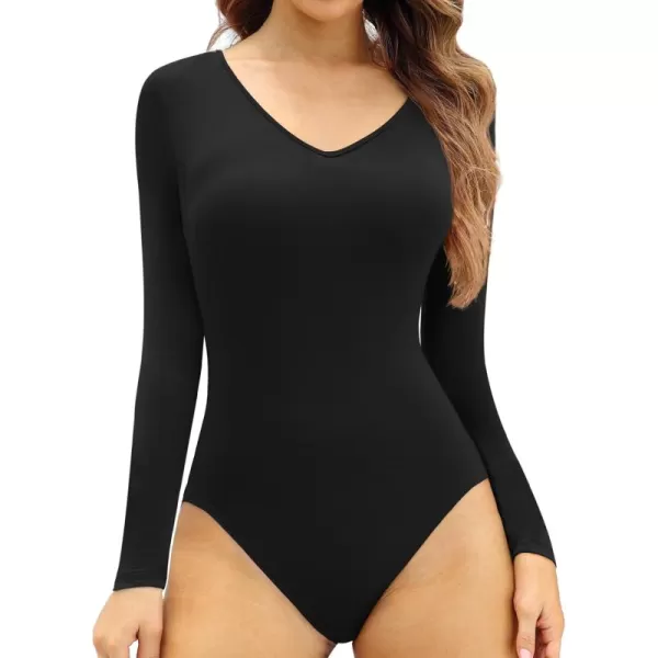 POSESHE Women's Plus Size Bodysuit V neck Short Sleeves Casual Basic Bodysuit Tops Jumpsuit T-shirts