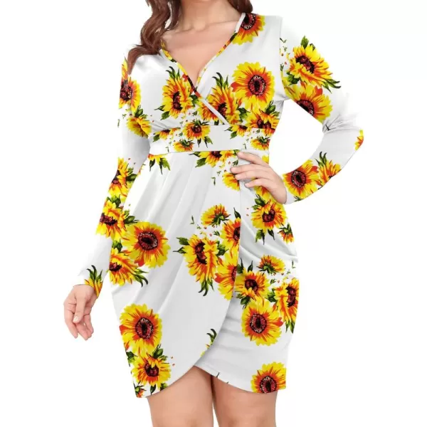 POSESHE Womens Plus Size Dress Sleeveless &amp; Long Sleeve Deep V Neck Bodycon Wrap Dress with Front Slit