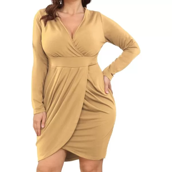 POSESHE Womens Plus Size Dress Sleeveless &amp; Long Sleeve Deep V Neck Bodycon Wrap Dress with Front Slit