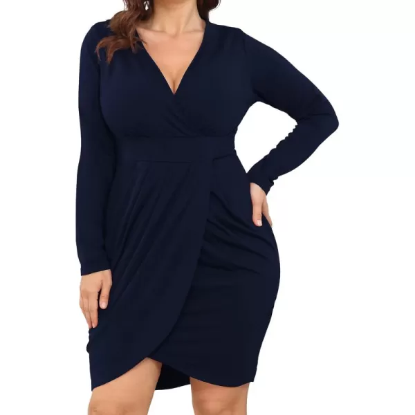 POSESHE Womens Plus Size Dress Sleeveless &amp; Long Sleeve Deep V Neck Bodycon Wrap Dress with Front Slit