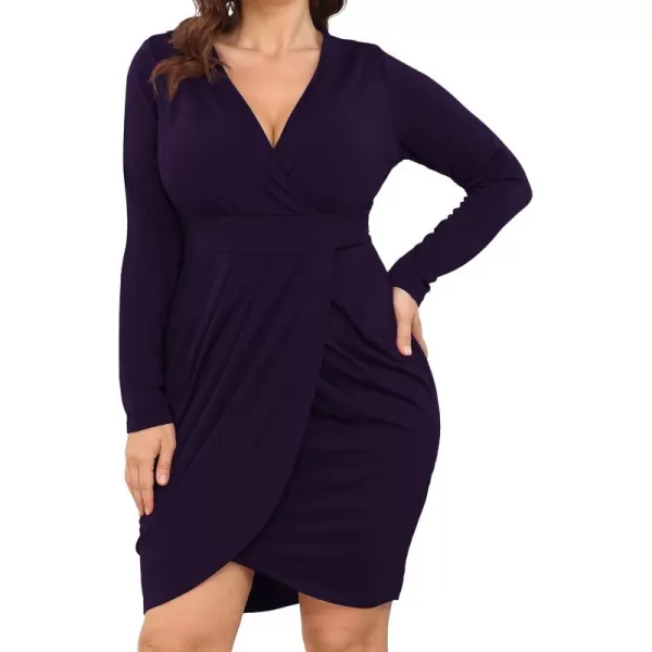 POSESHE Womens Plus Size Dress Sleeveless &amp; Long Sleeve Deep V Neck Bodycon Wrap Dress with Front Slit