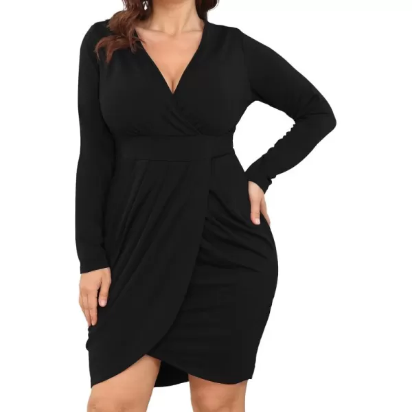 POSESHE Womens Plus Size Dress Sleeveless &amp; Long Sleeve Deep V Neck Bodycon Wrap Dress with Front Slit