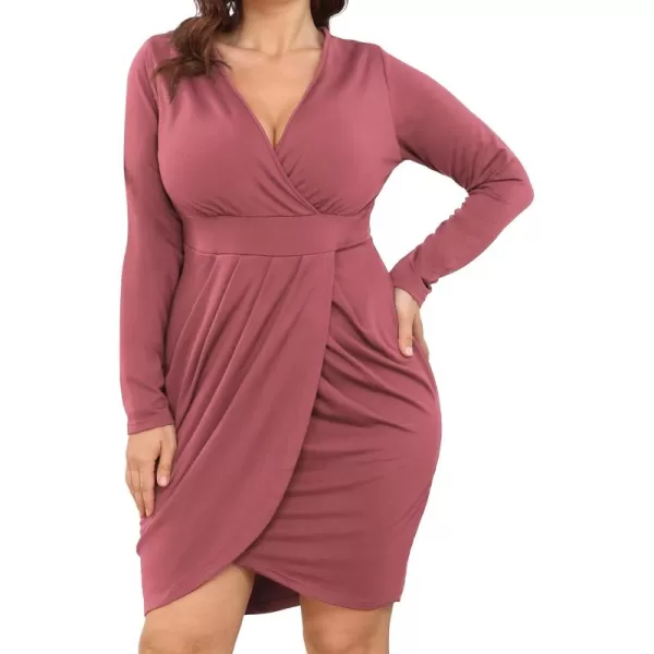 POSESHE Womens Plus Size Dress Sleeveless &amp; Long Sleeve Deep V Neck Bodycon Wrap Dress with Front Slit