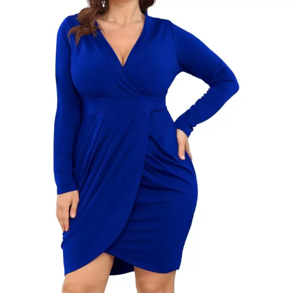 POSESHE Womens Plus Size Dress Sleeveless &amp; Long Sleeve Deep V Neck Bodycon Wrap Dress with Front Slit
