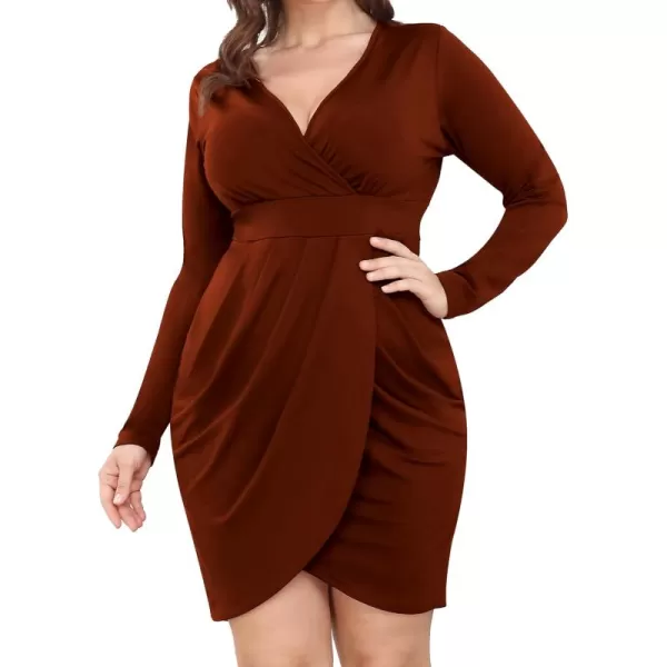 POSESHE Womens Plus Size Dress Sleeveless &amp; Long Sleeve Deep V Neck Bodycon Wrap Dress with Front Slit
